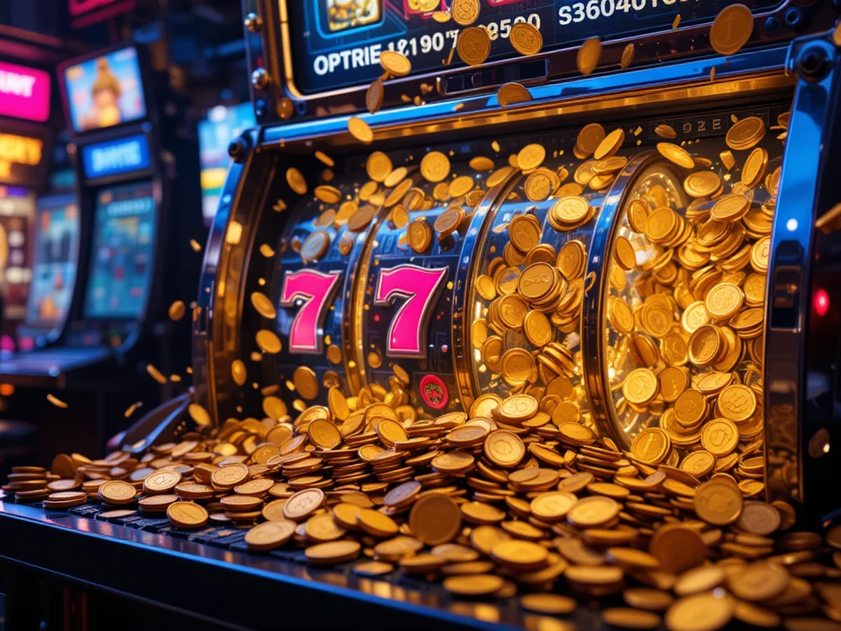 Layar slot bertema dengan reel dan elemen bonus permainan